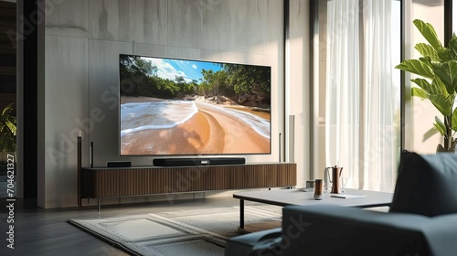 Fototapeta Naklejka Na Ścianę i Meble -  Cozy room interior with stylish furniture, decor elements and TV set