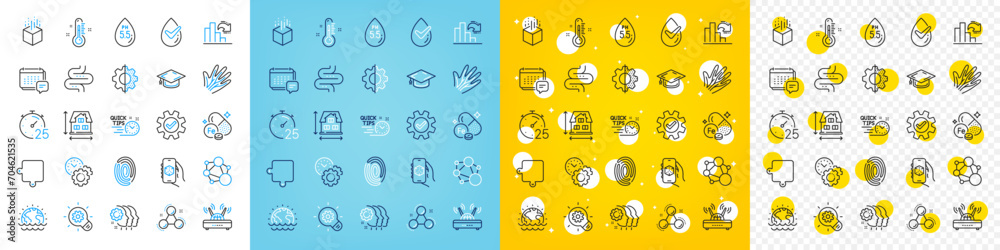 Vector icons set of Puzzle, Time management and Fingerprint line icons pack for web with Dermatologically tested, Veins, Thermometer outline icon. Service, Augmented reality. Vector