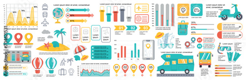 Mega set of travel infographic elements data visualization vector design template. Can be used for steps, options, business process, workflow, diagram, flowchart, timeline. Bundle info graphics.