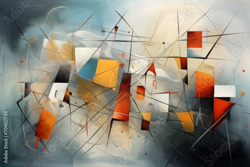 abstract painting confusion design background in the style of cubism expressionism surrealism. complex colorful shapes and lines muddled as art creativity  flow confusion  inspiration concept.