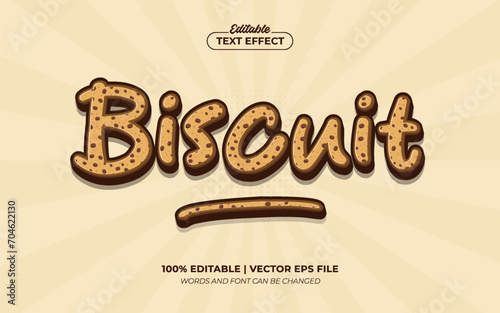 Biscuit 3D Cookie Cartoon Editable Text Effect Template Style Premium Vector