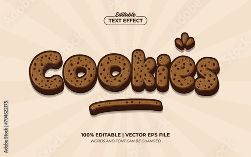 Cookies 3D Cartoon Editable Text Effect Template Style Premium Vector