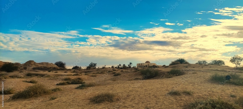Naklejka premium Mosque in the desert under the open sky