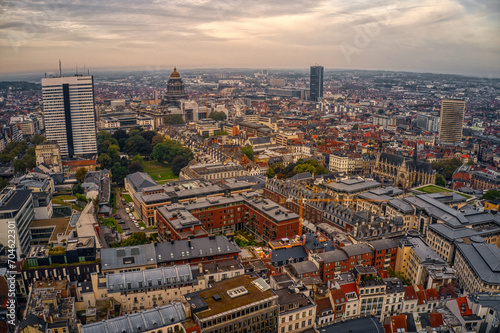 Aerial View of European Capitol of Brussels  Belgium during early Autumn