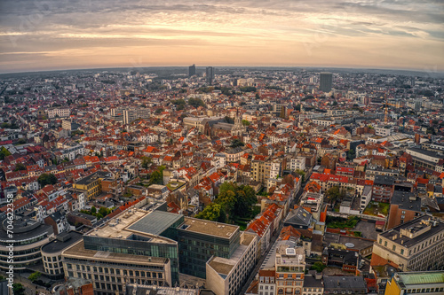 Aerial View of European Capitol of Brussels, Belgium during early Autumn