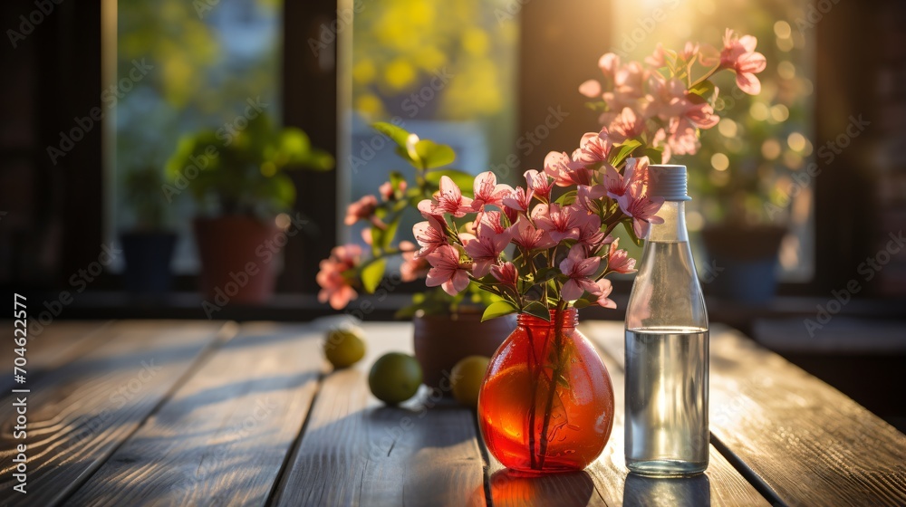 Still life with flowers in a red vase Still life with flowers in a red vase