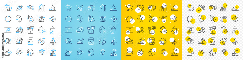 Vector icons set of Income money, Recycling and Business portfolio line icons pack for web with Honeymoon cruise, Risk management, Water drop outline icon. Bio tags, Idea. Vector