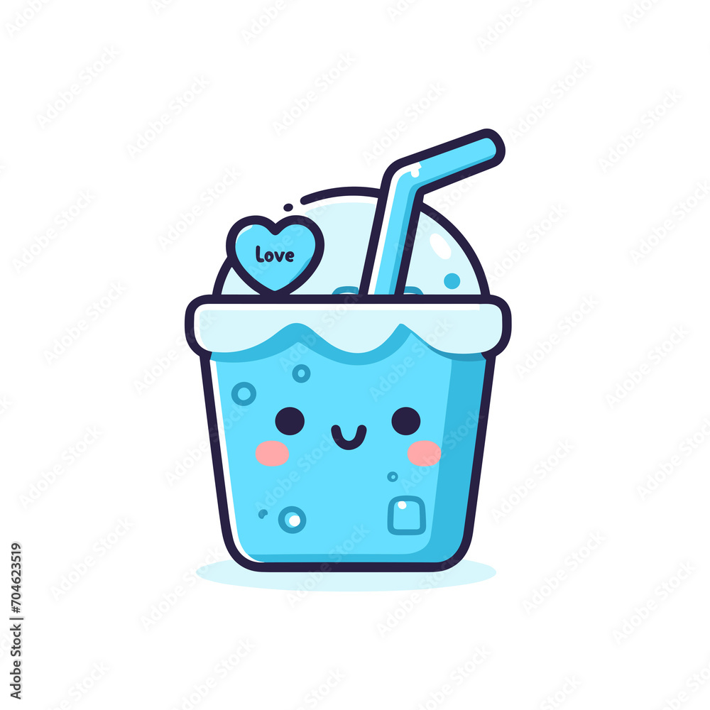 Cute kawaii blue smoothie cup with a drinking straw and a heart, summer, Vector illustration, generative ai Cute kawaii blue smoothie cup with a drinking straw and a heart, summer, Vector illustration, generative ai