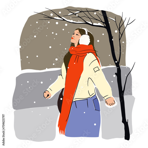 Winter brunette girl in winter clothes