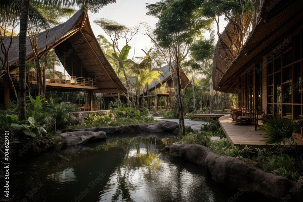 Luxury hotel in the tropics with a small pond. Luxury hotel in the tropics with a small pond.