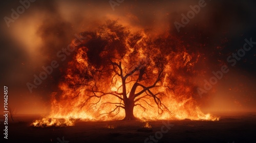 Large Tree Engulfed in Flames