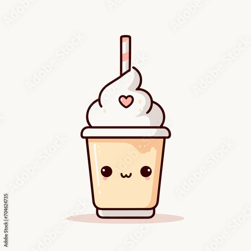 Cute and kawaii milkshake with whipped cream and a heart, Vector illustration food icon, generative ai