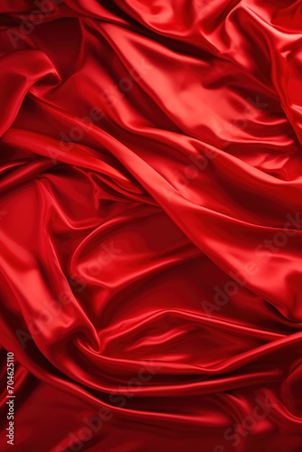 Red satin fabric with pleats photo