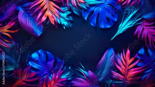 Creative fluorescent color layout made of tropical monstera leaves.