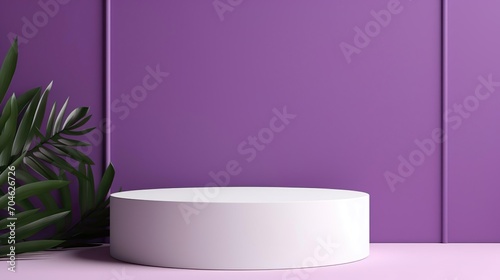 Purple podium product display mockup backdrop with green and nature looks.