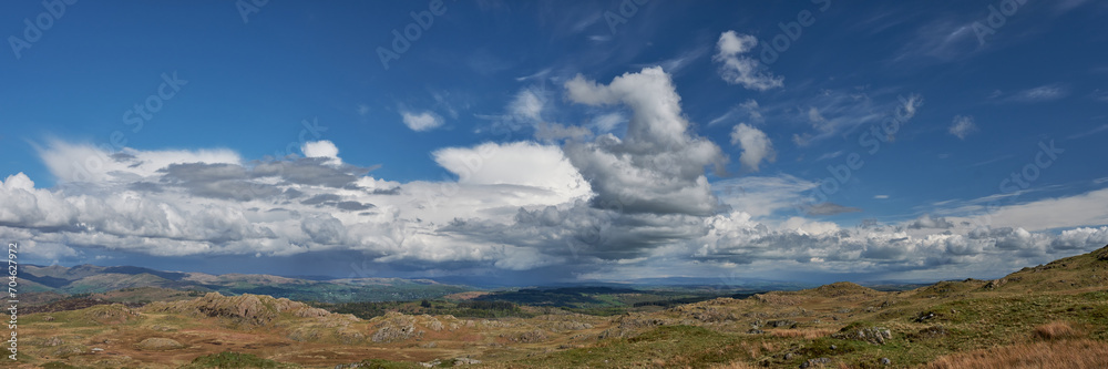 Wether front with extensive clouds in a line over Consiton Moor, Lake District, UK