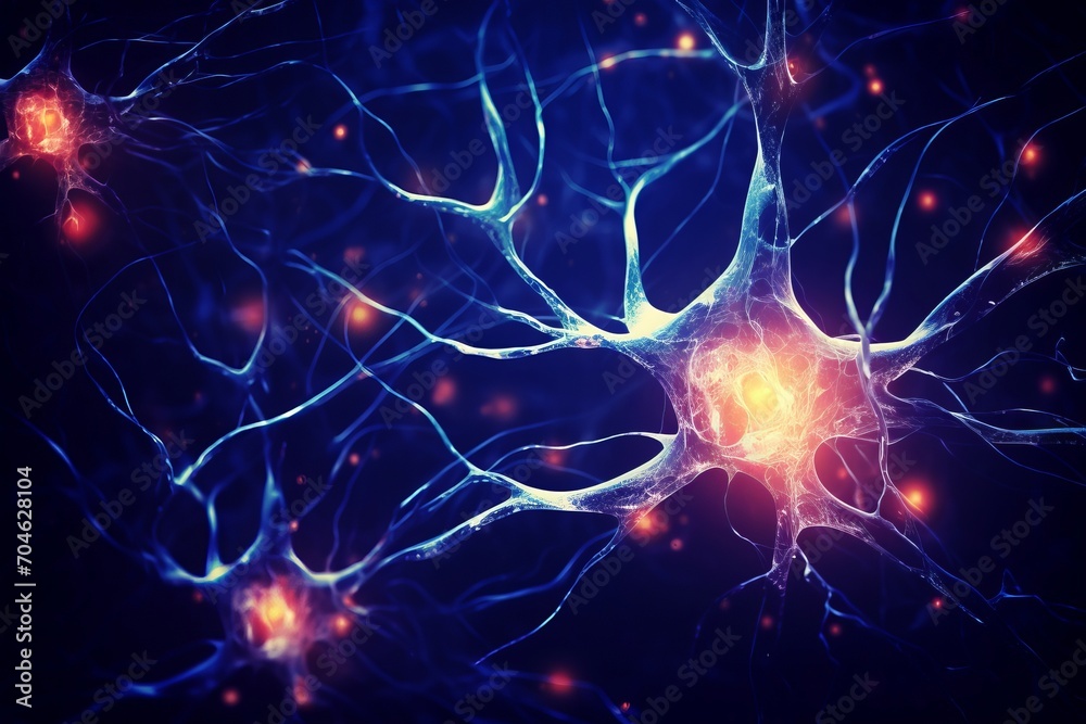 Motor Neuron under the microscope in lab, nerve sells background Motor Neuron under the microscope in lab, nerve sells background