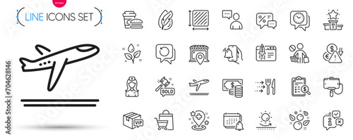 Pack of Food delivery, Sale bags and Clean bubbles line icons. Include Accounting report, Users chat, Hypoallergenic tested pictogram icons. Auction hammer, Notification, Clock signs. Vector