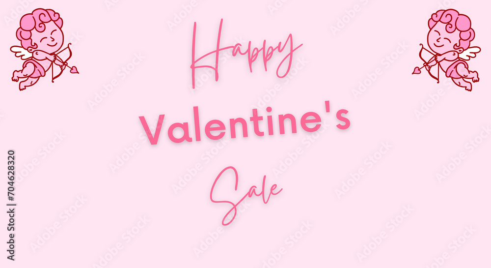 Happy Valentine's Sale.  Pink cupids with an inscription on a pink background. Valentine's day banner concept