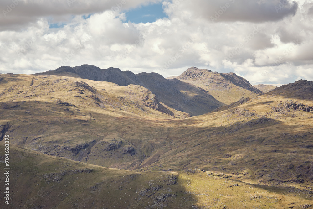 Close up of Crinkle Crags and Bowfell from the descent of Wetherlam, Lake District, UK
