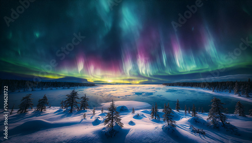 Aurora Borealis over Snowy Wilderness