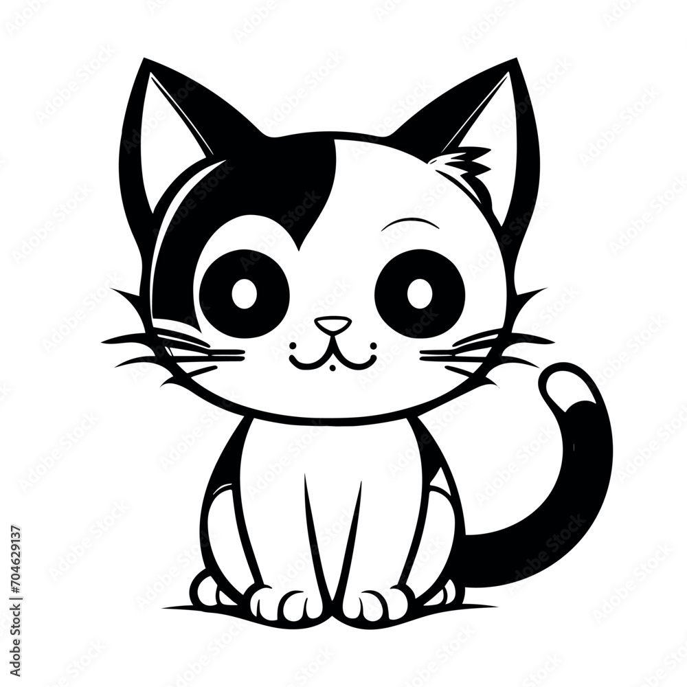 Cute cat vector black and white cartoon character design collection. White background. Pets, Animals. Cute cat vector black and white cartoon character design collection. White background. Pets, Animals.