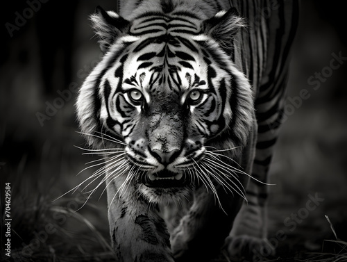 Black and white photo of tiger  black and white photo of animal  