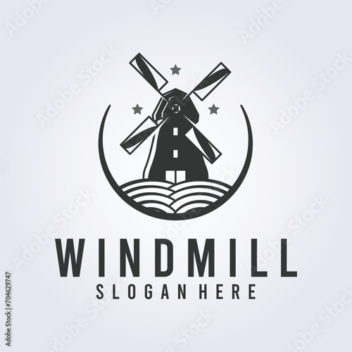 vintage windmill logo design, classic windmill vector logo illustration design