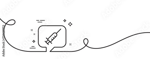Vaccine message line icon. Continuous one line with curl. Vaccination syringe sign. Jab symbol. Vaccine message single outline ribbon. Loop curve pattern. Vector