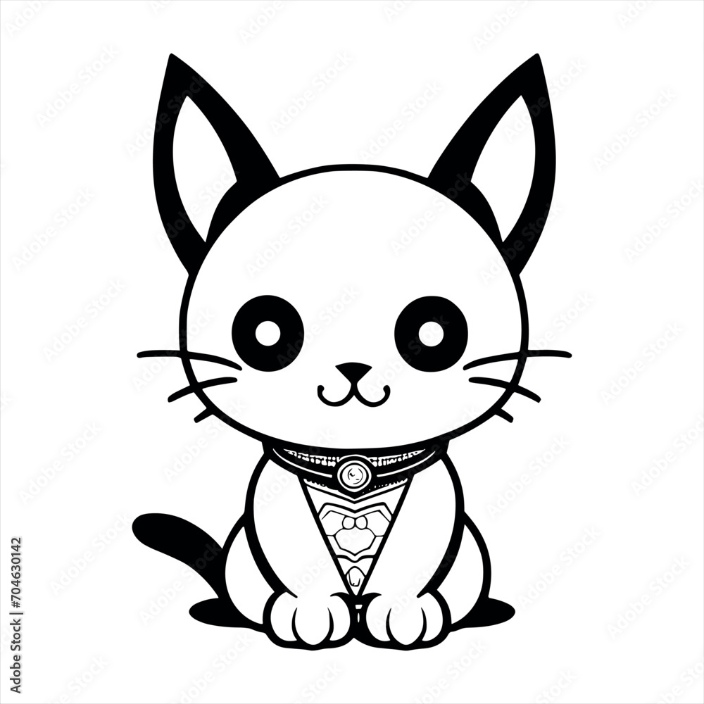 Cute cat vector black and white cartoon character design collection. White background. Pets, Animals. Cute cat vector black and white cartoon character design collection. White background. Pets, Animals.