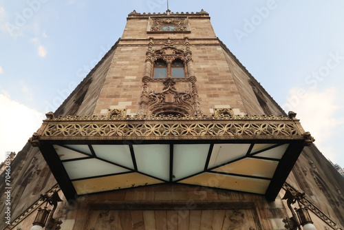 The impressive facade of the Museo Palacio Postal/de Correos/Correo Mayor/Post Office/Postal Palace with its art nouveau Canopy, Mexico City