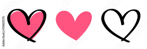 Pink pen drawn line art heart icons. Happy Valentine's day doodle banner or letter template.
