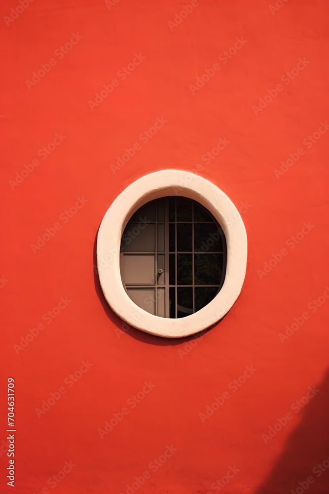 Round window on a red wall