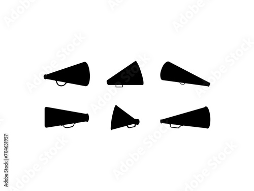 Set of Cheer Megaphone Silhouette in various poses isolated on white background