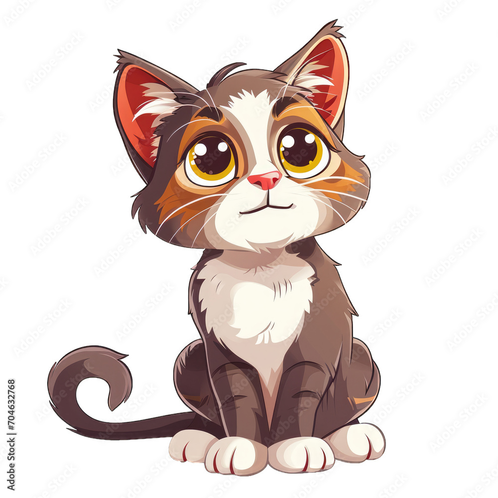 Cute cartoon cat illustration vector isolated on white background