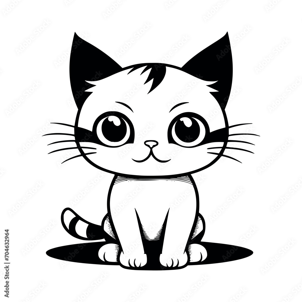 Cute cat vector black and white cartoon character design collection. White background. Pets, Animals.