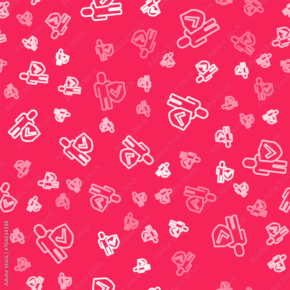 White line Healthy lifestyle icon isolated on isolated seamless pattern on red background. Vector White line Healthy lifestyle icon isolated on isolated seamless pattern on red background. Vector