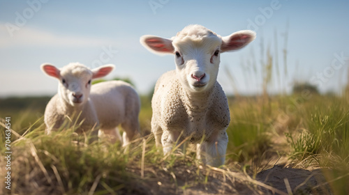 Little cute lambs at isle Texel the Netherlands. photo