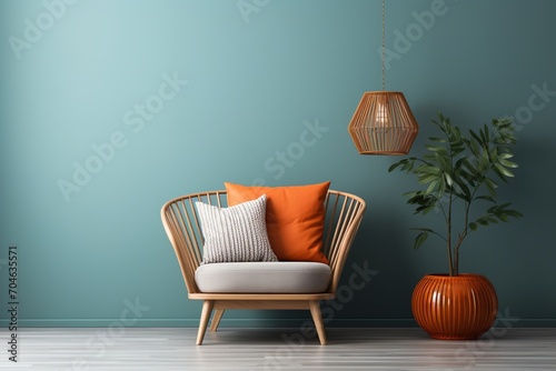 A Comfortable Chair Sits in a Room with a Potted Plant photo