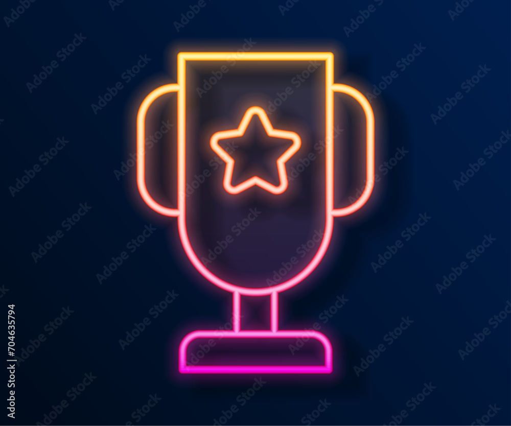 Glowing neon line Casino poker trophy cup icon isolated on black background. Vector