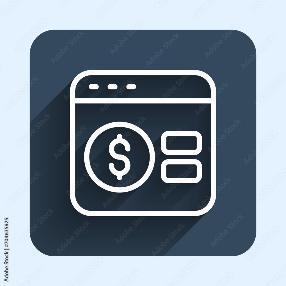 White line Online poker table game icon isolated with long shadow background. Online casino. Blue square button. Vector White line Online poker table game icon isolated with long shadow background. Online casino. Blue square button. Vector