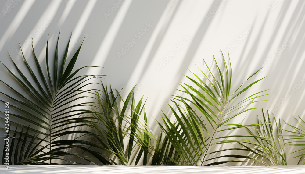 Shadow of tropical palm leaves on a white wall. Shadow of tropical palm leaves on a white wall.