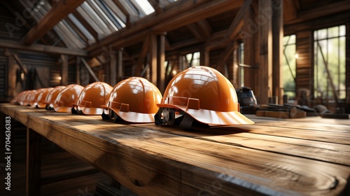 Hard Hats in a Workshop photo
