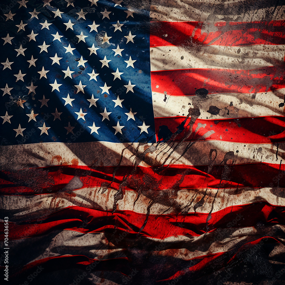 Bandera de USA sucia y rota - obrazy, fototapety, plakaty 
