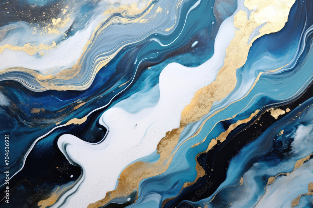 Beautiful marble background in blue, gold, white. Template for invitation or creative backdrop. Acrylic pain pouring technic. Beautiful marble background in blue, gold, white. Template for invitation or creative backdrop. Acrylic pain pouring technic.