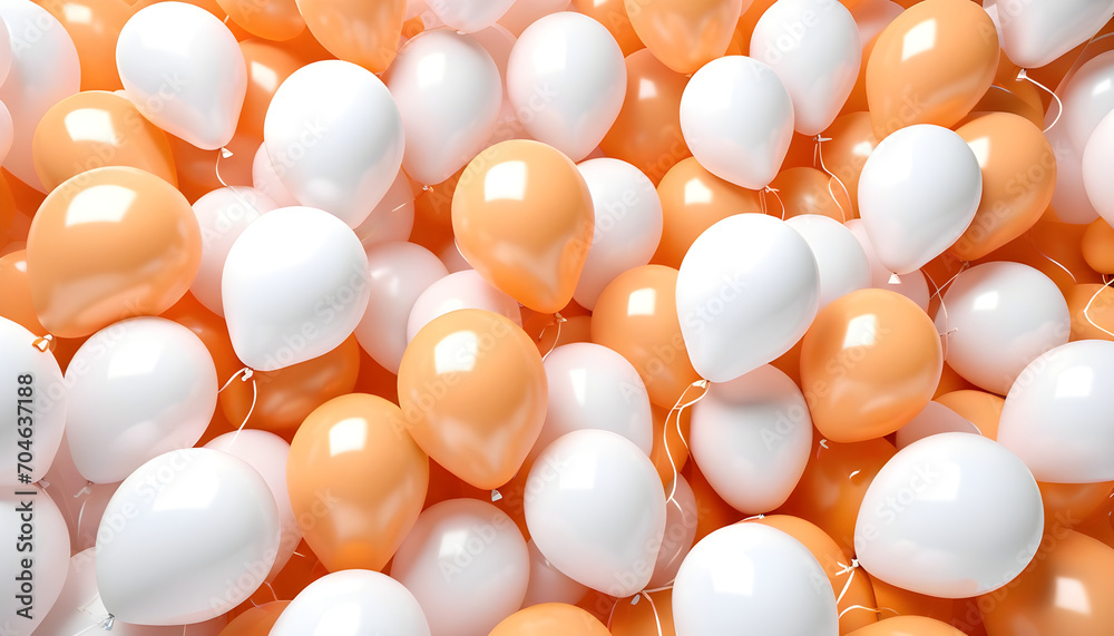 Peach and White 3D Balloons squash together to make a Multicolored abstract background. 3D Render.