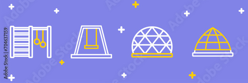 Set line Playground climbing equipment, Swing for kids and Swedish wall icon. Vector