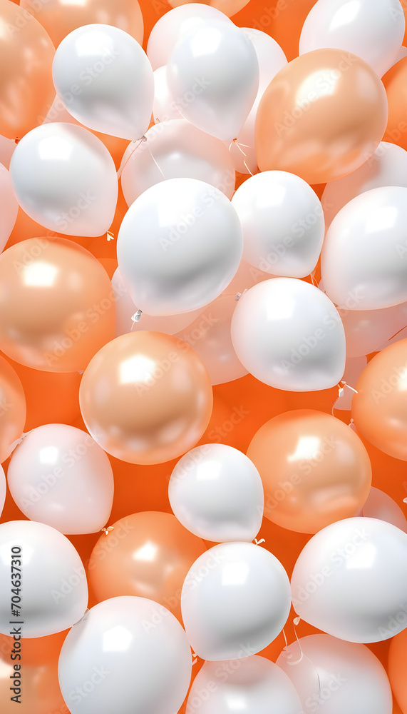 Peach and White 3D Balloons squash together to make a Multicolored abstract background. 3D Render. Peach and White 3D Balloons squash together to make a Multicolored abstract background. 3D Render.