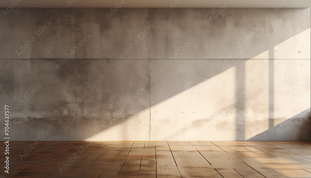 Concrete background with sunlight in a loft. Empty concrete wall with wooden floor for design. Concrete background with sunlight in a loft. Empty concrete wall with wooden floor for design.