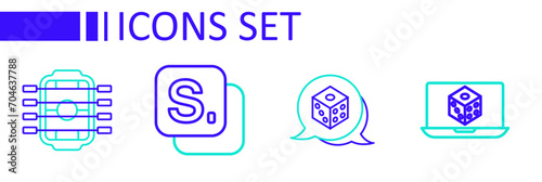 Set line Game dice, Bingo and Table football icon. Vector